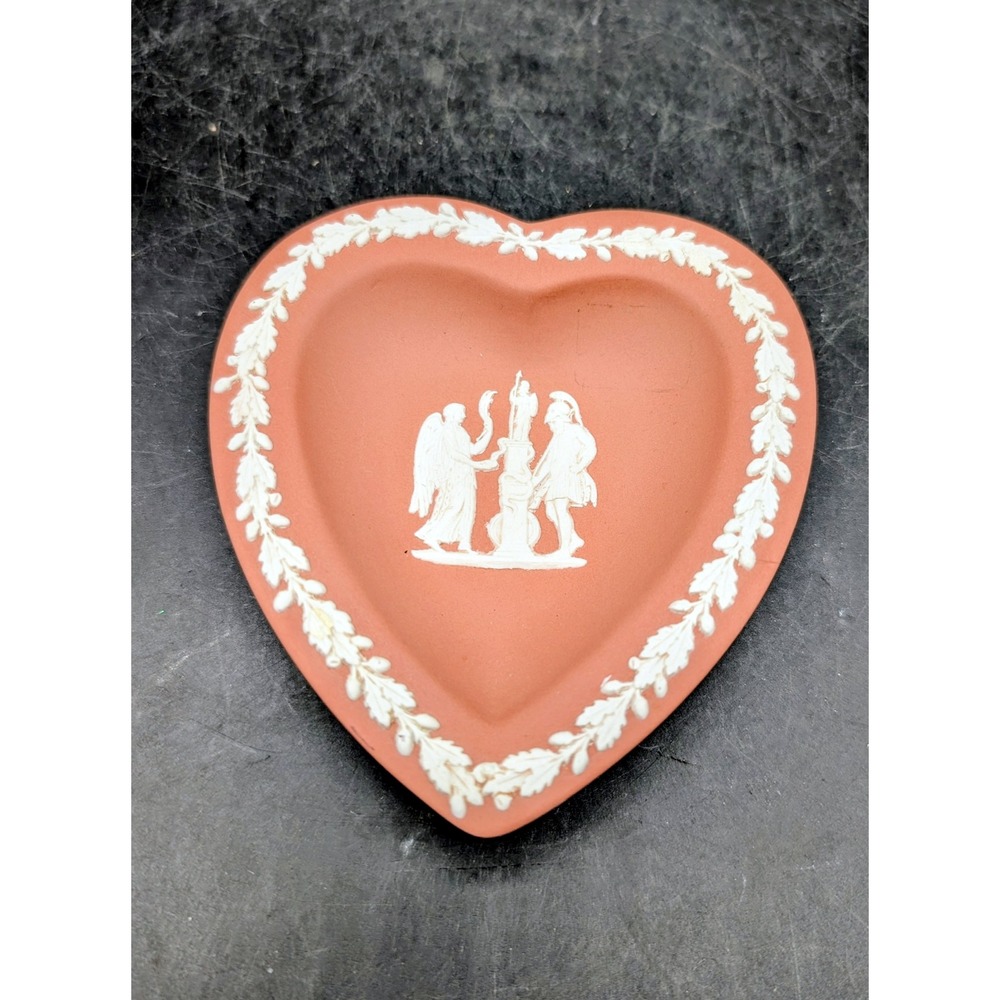 Wedgwood Terracotta Jasperware Heart Trinket Dish White Bas Relief Neoclassical